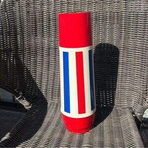 Vintage Thermo Serv Thermos Red White Blue Striped Glass Inside